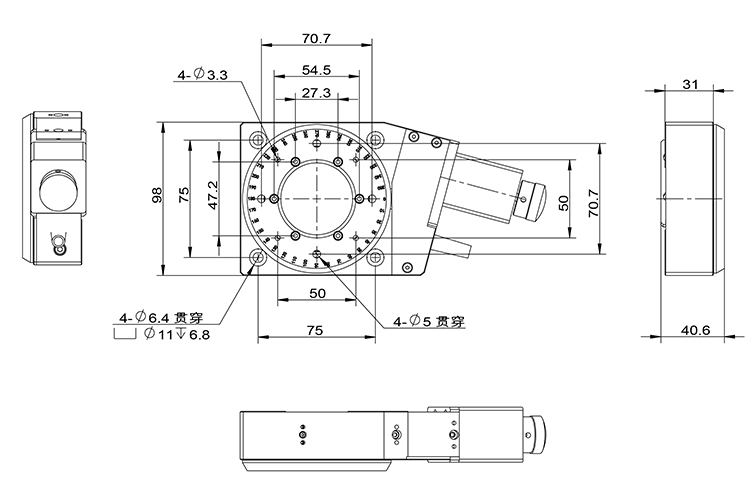 精密型電動旋轉(zhuǎn)臺 360°中空轉(zhuǎn)臺  光學實驗位移臺  PT-GD95A120