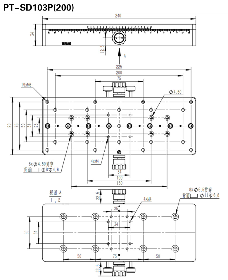 PT-SD103P手動(dòng)平移臺 精密位移臺 單軸X軸滑臺 燕尾副導(dǎo)軌 75行程